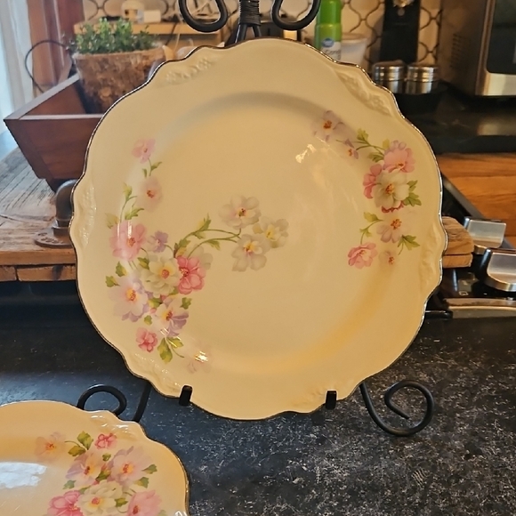Set Of 6 Homer Laughlin Floral Plate with Pink and Purple Accents - Picture 4 of 14
